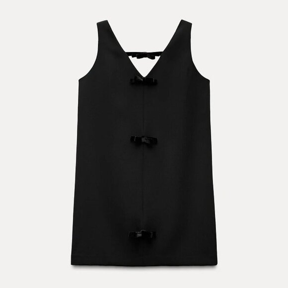 Zara Velvet Bow Sleeveless V Neck Mini Dress Black Size Medium - Picture 4 of 11